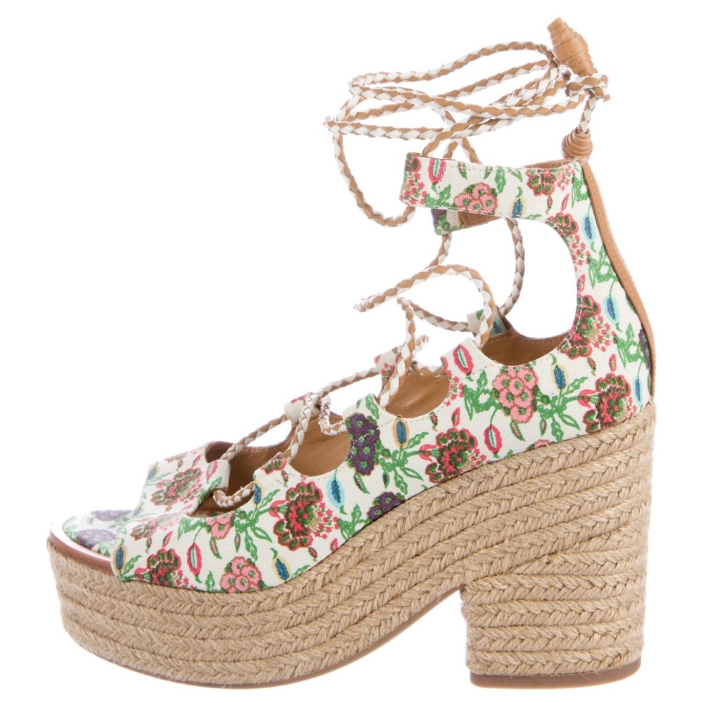 Tory Burch Postiano Heeled Espadrilles Floral Lace Up